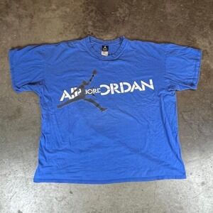 Vintage 90s Jordan Blue Graphic T-Shirt XXL Distressed Jumpman Logo Retro Mens